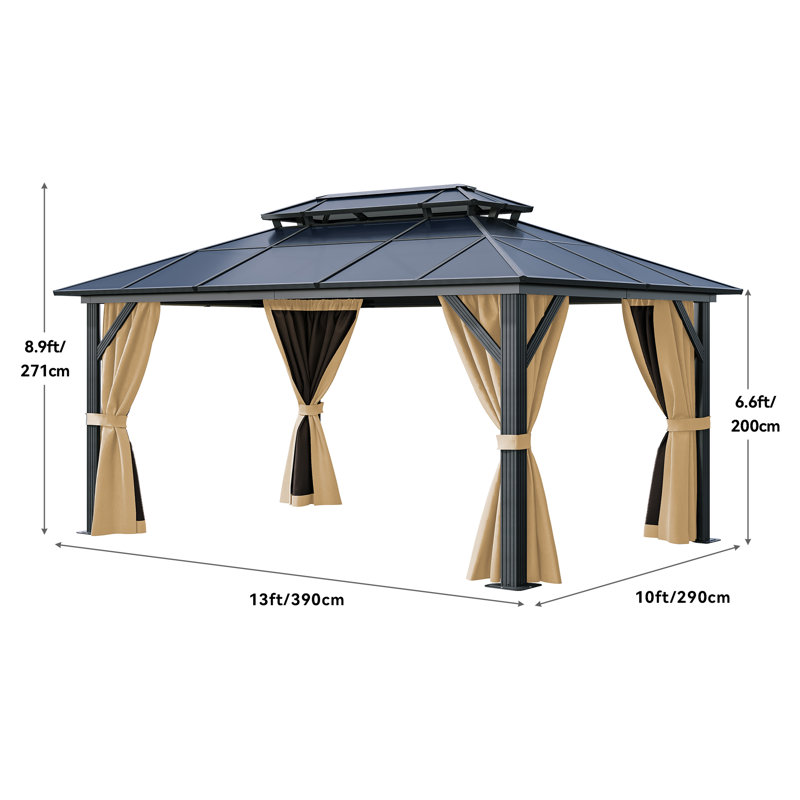 Double Roof with Aluminum Frame Patio Gazebo, 9.4' H x 13' W x 10' D