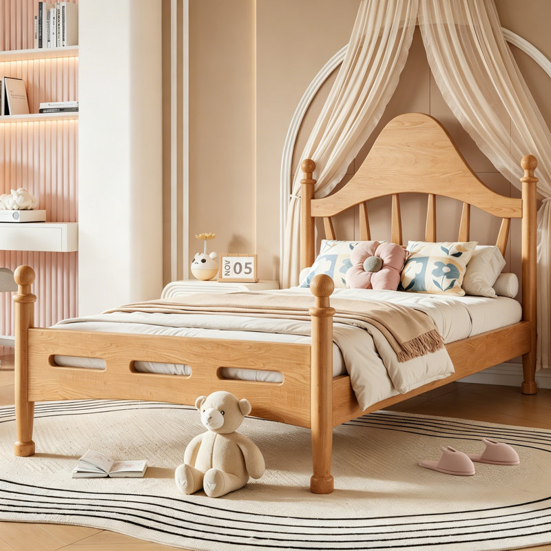 Lit plateforme simple avec tête de lit chic, structure de lit en bois massif avec support à lattes, aucun sommier tapissier requis et conception basse à terre, naturel