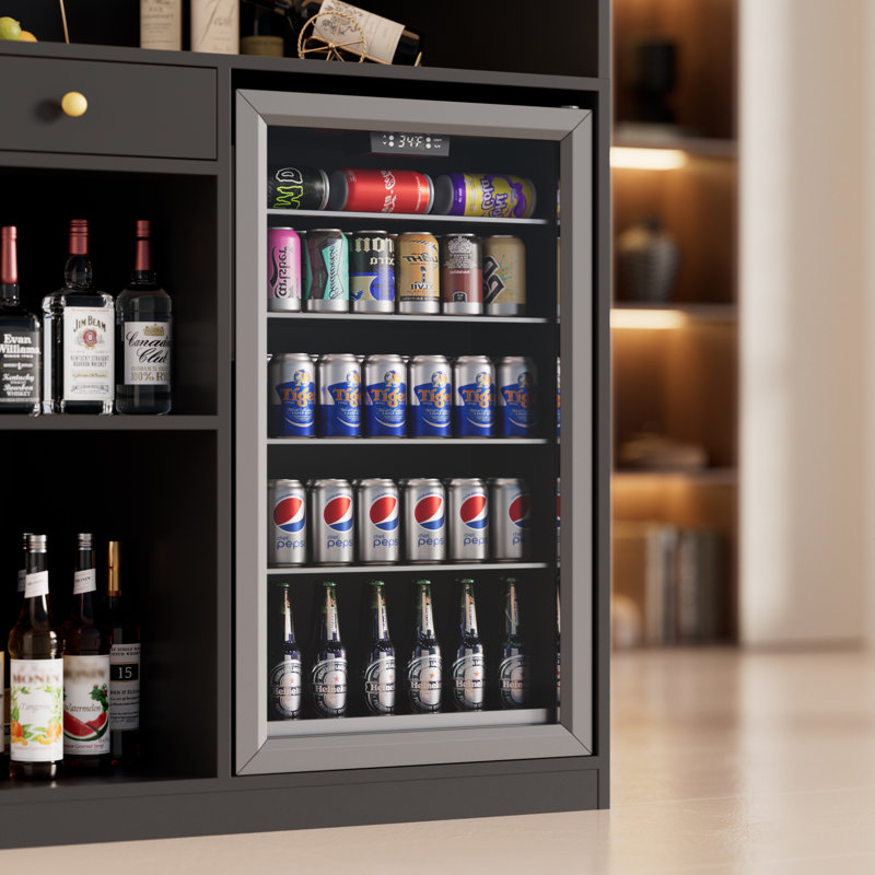Meuble-bar avec compartiment réfrigérateur, cave à vin en forme de U avec éclairage DEL, table de bar de 150 cm avec repose-pieds et rangements pour sous-sol, salle à manger ou salon.