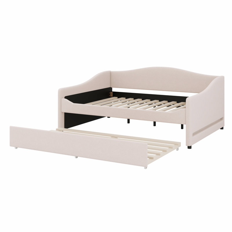 Lit de jour rembourré avec lumière et lit gigogne, Beige
