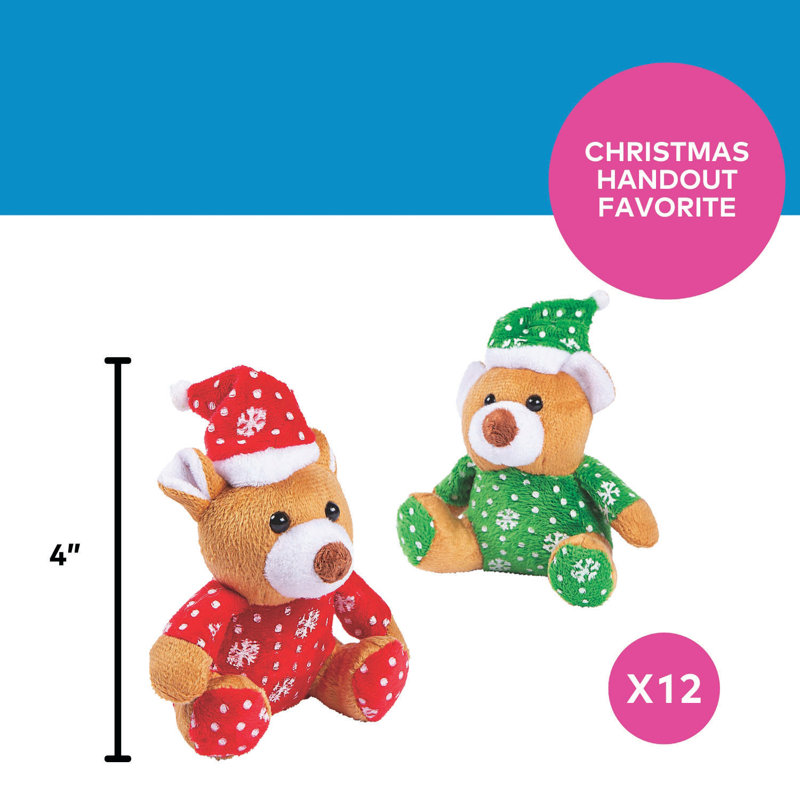 Ensemble 12 pièces d'ours en peluche avec chapeau de père Noël