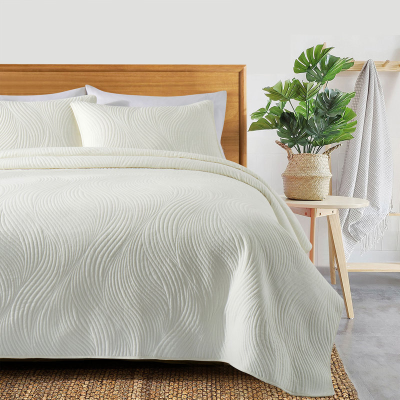 Ensemble de couvre-lit réversible en microfibre, Couvre-lit pour lit simple + une taie d'oreiller s, Ivoire