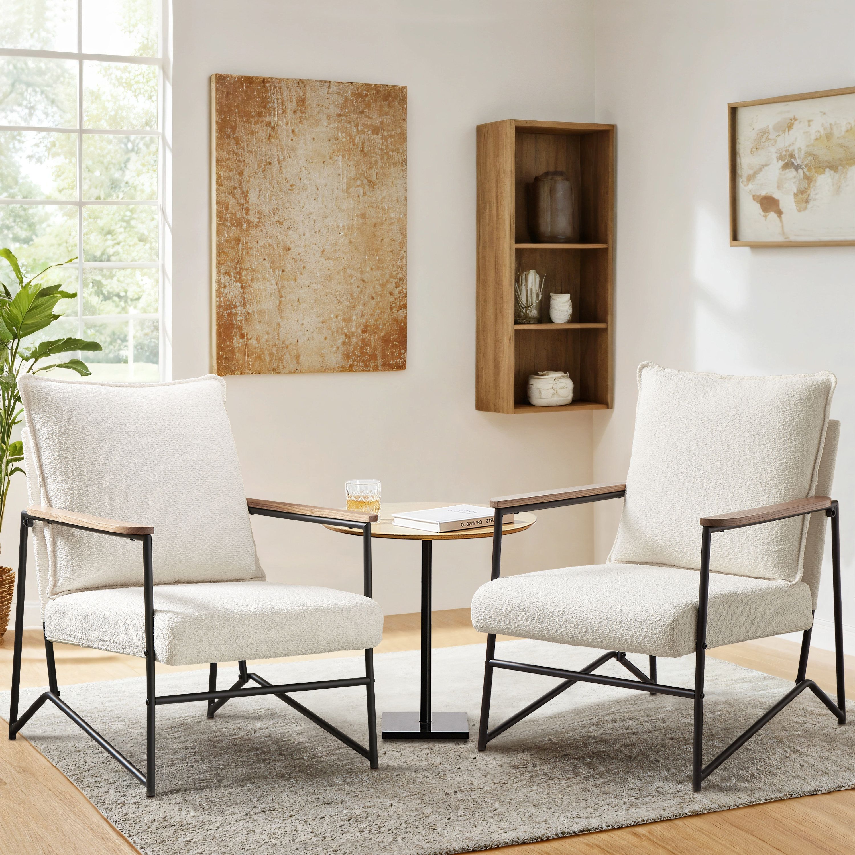 Latitude Run® Nuriah Boucle Upholstered Accent Armchair Set Of 2 | Wayfair