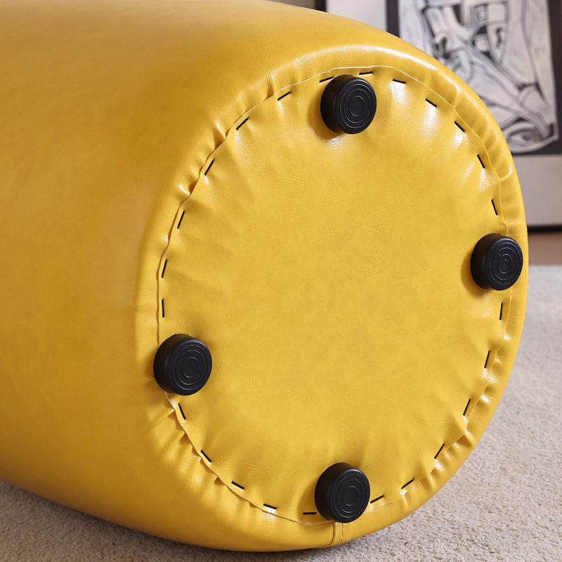 30cm Small Round Faux Leather Upholstered Ottoman, Yellow