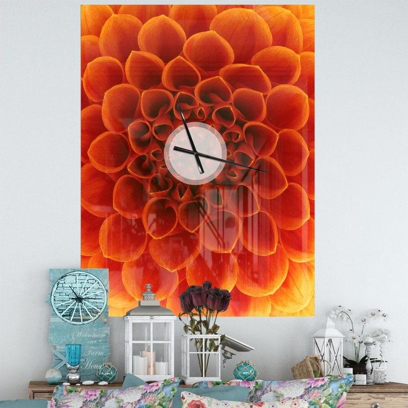 Grande horloge murale moderne à fleurs et pétales jaune foncé, Très grand