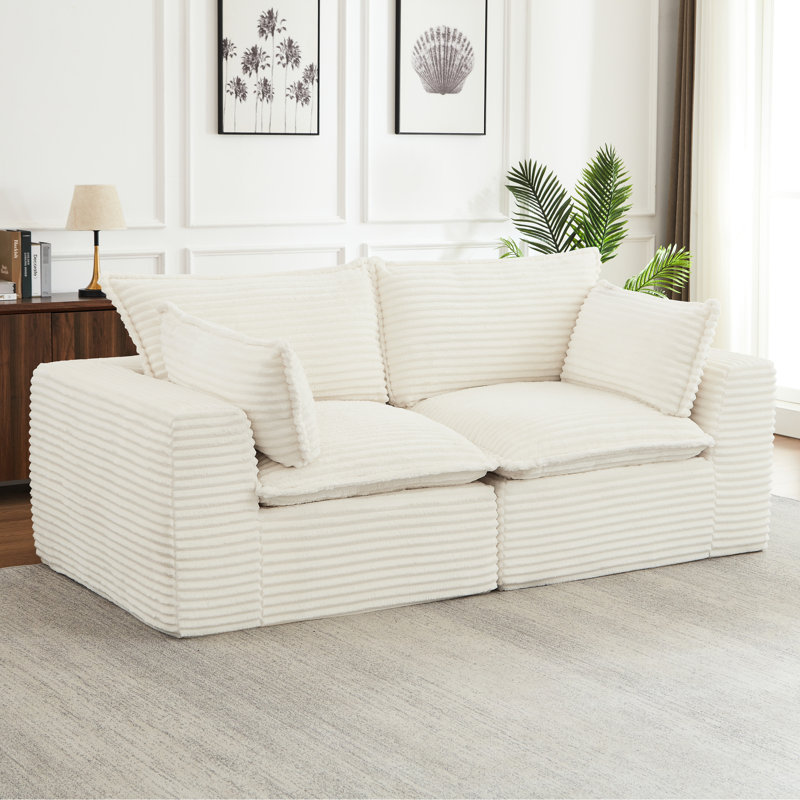 Nuage désossé pour salon modulaire surdimensionné en velours côtelé blanc 2 places sans assemblage instantané moderne avec concept requis