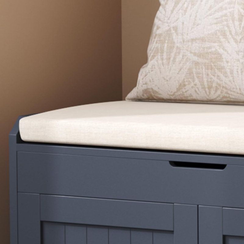 54.4" Shoe Bench with Lift Top Storage,Entryway Storage Bench with Cushioned Seat and 4 Doors, Blue