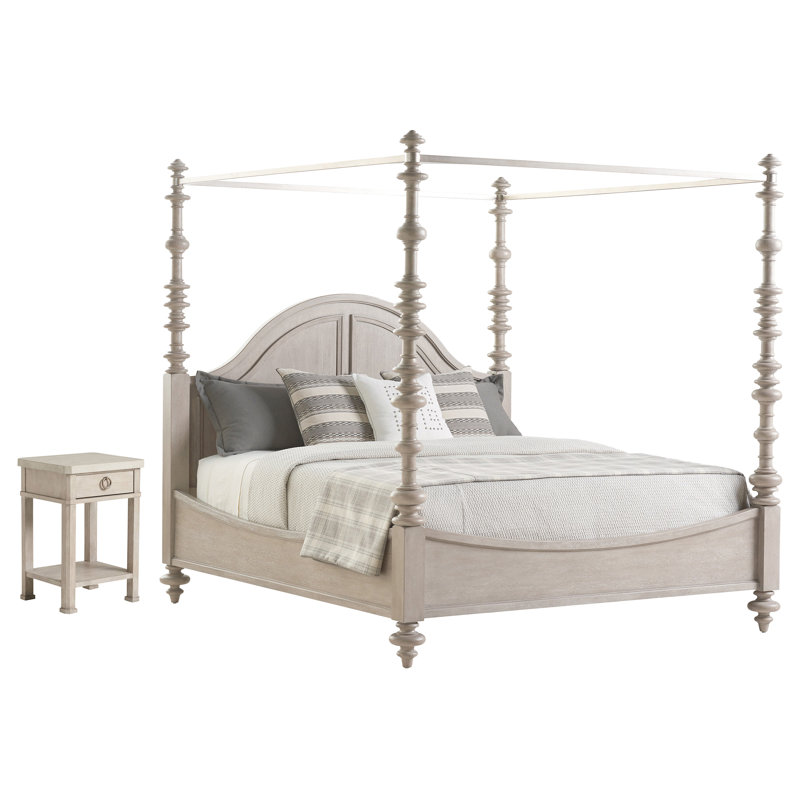 Beige Wood California King Poster Bed with Canopy