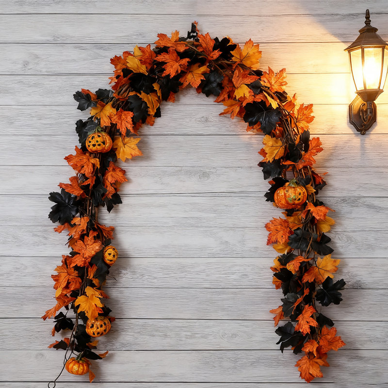5.7 Ft Halloween Garland, Indoor Outdoor Holiday Decorations (set Of 2)