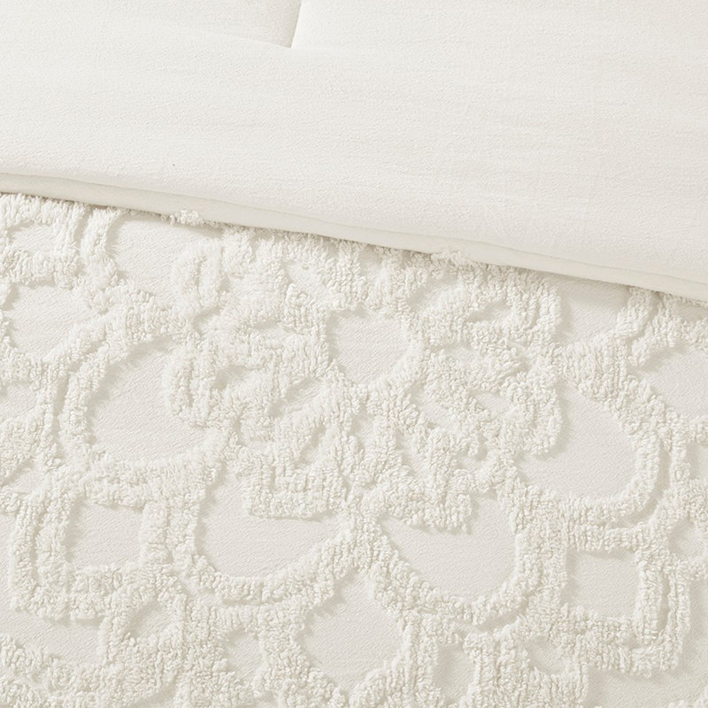 3-Piece Tufted Cotton Chenille Medallion Comforter Set Off-White King/Cal King
