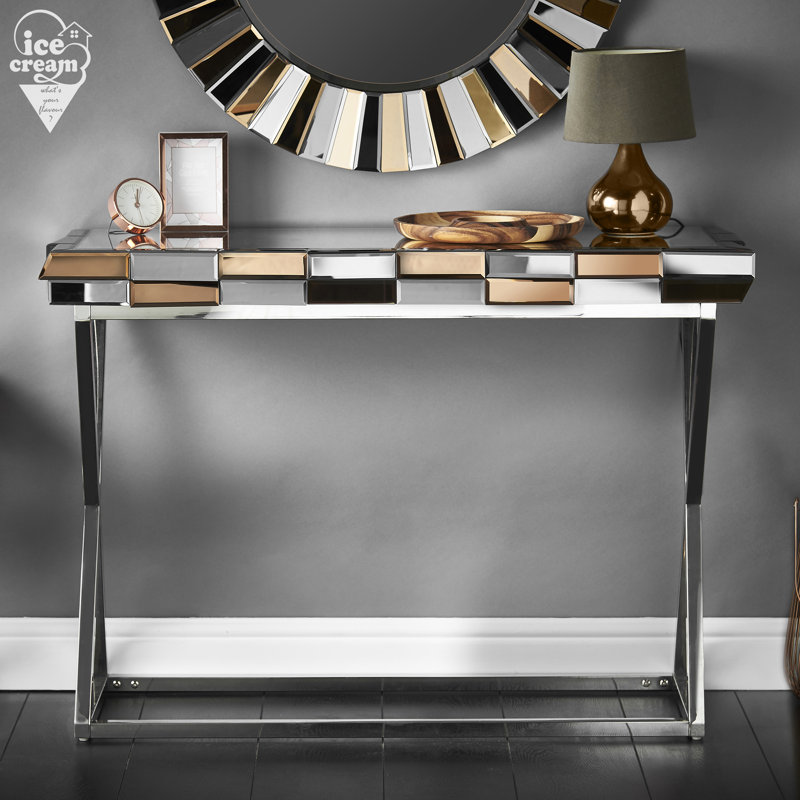 Corinth 110cm Glass Top Console Table, Rose Gold/Silver