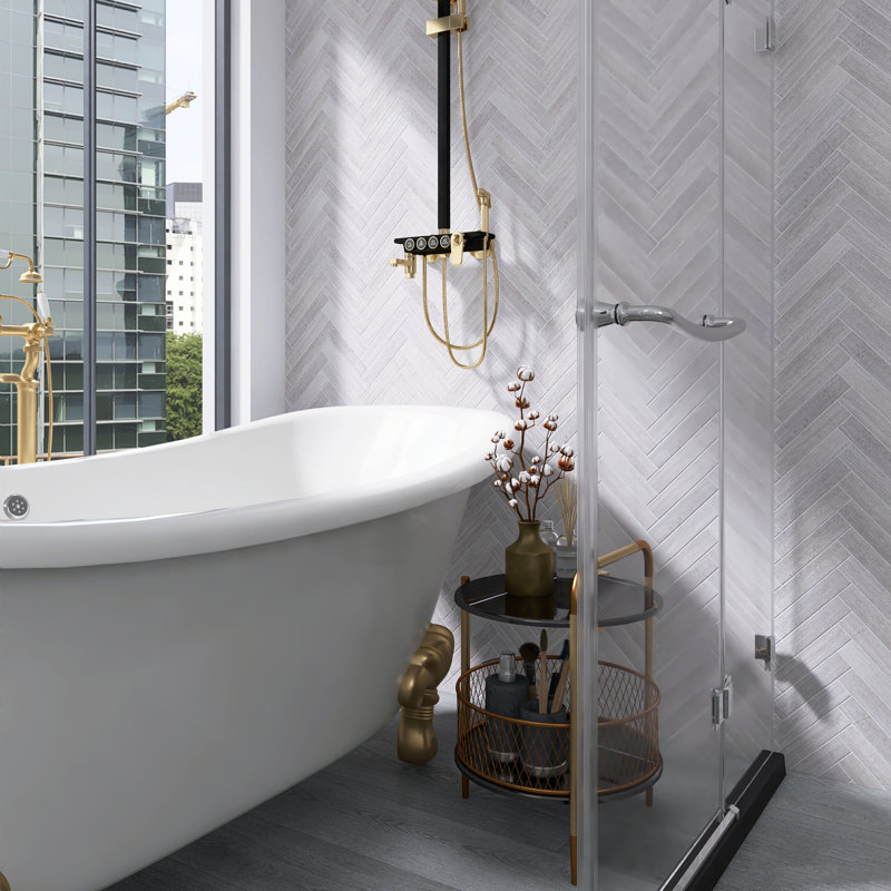 Natural 1.89 in. x 7.8 in. Subway Polished Marble Wall and Floor Tile, Wooden White