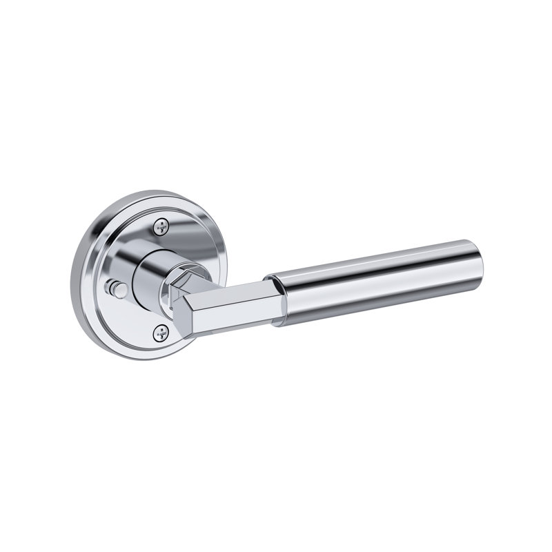 Riddling Privacy Lever with Stepped Round Rose in Lifetime (PVD) Polished Nickel, Polished Chrome