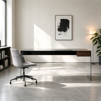 Bureau moderne rectangulaire de 180 cm (70,86 po), plateau et base en verre transparent, idéal pour la maison ou le bureau à domicile.