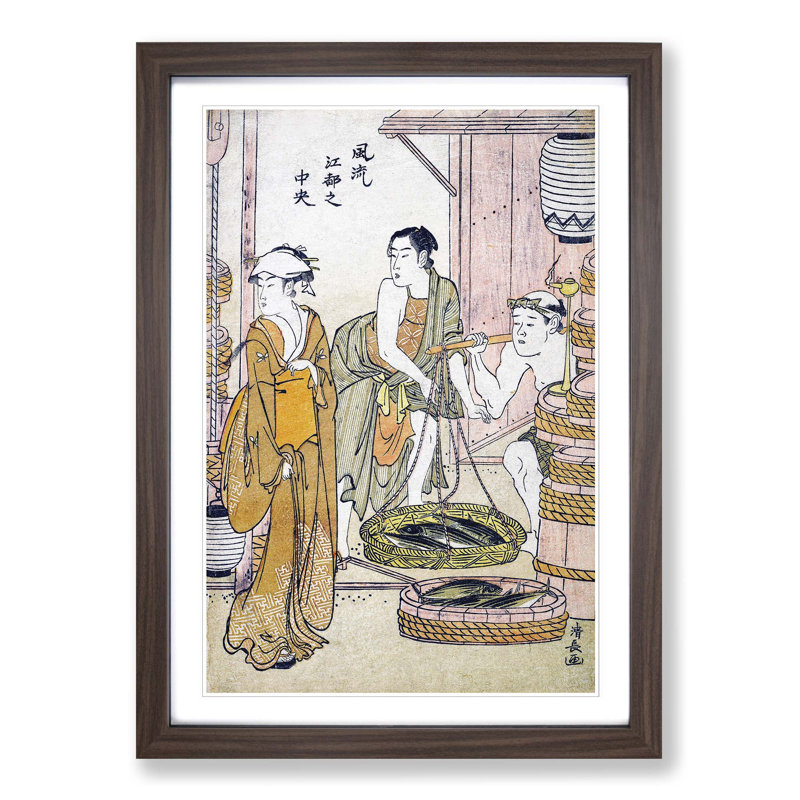 The Fish-Monger by Torii Kiyonaga - Picture Frame Painting Print, Walnut Framed, 65cm H x 48cm W x 2cm D