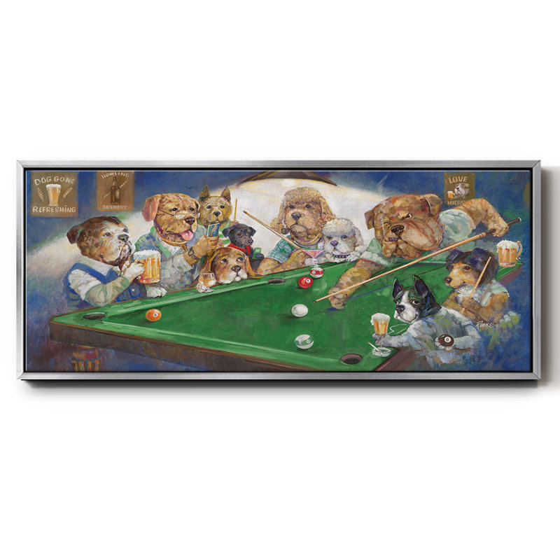 Pool Dogs- Framed Canvas