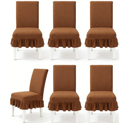 6 PCS Stretch Parsons Dining Chair Covers with Ruffled Skirt, Elastic Slipcovers for High Back Chairs, Wrinkle-Resistant Fabric Protection for Dining Room, Restaurant, Banquet