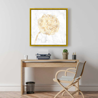 Golden Peony Framed Canvas - Floral Bedroom Decor Wall Art