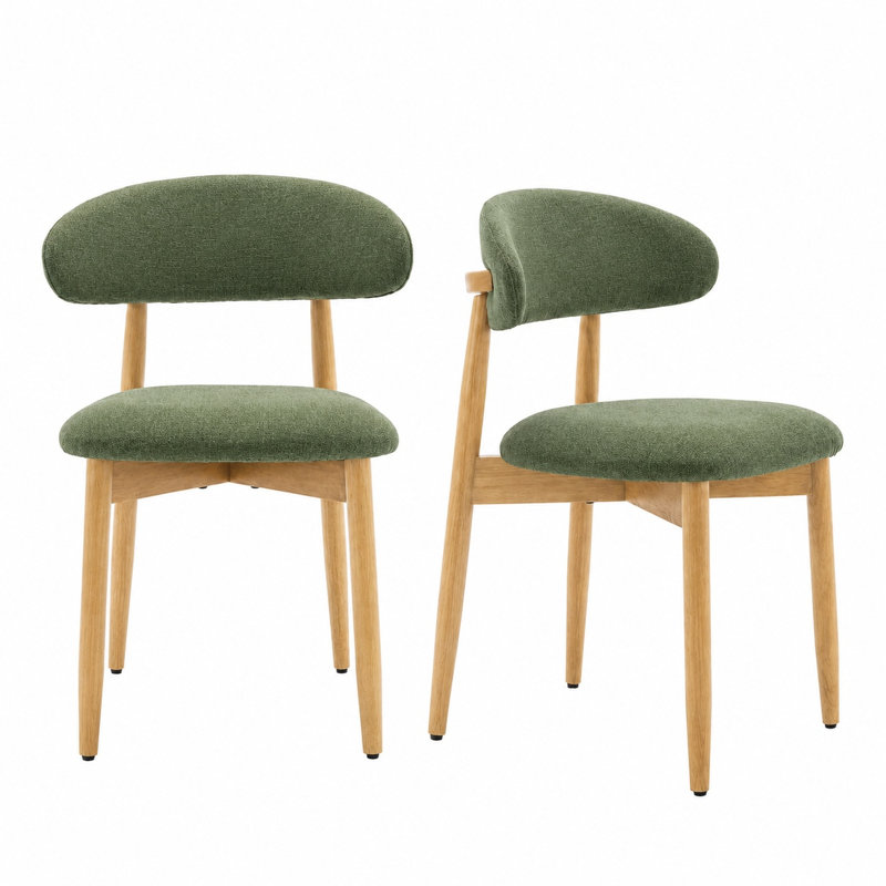 Chaise d'appoint rembourrée en bois massif Vannie, Vert, Noyer