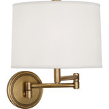 Antique Brass Swing-Arm Wall Sconce Bedside Lamp Light Fixture With Open Weave White Linen Shade - Adjustable Hi-Lo Switch - Perfect For Any Space - UL Listed - 100W Max - 120V