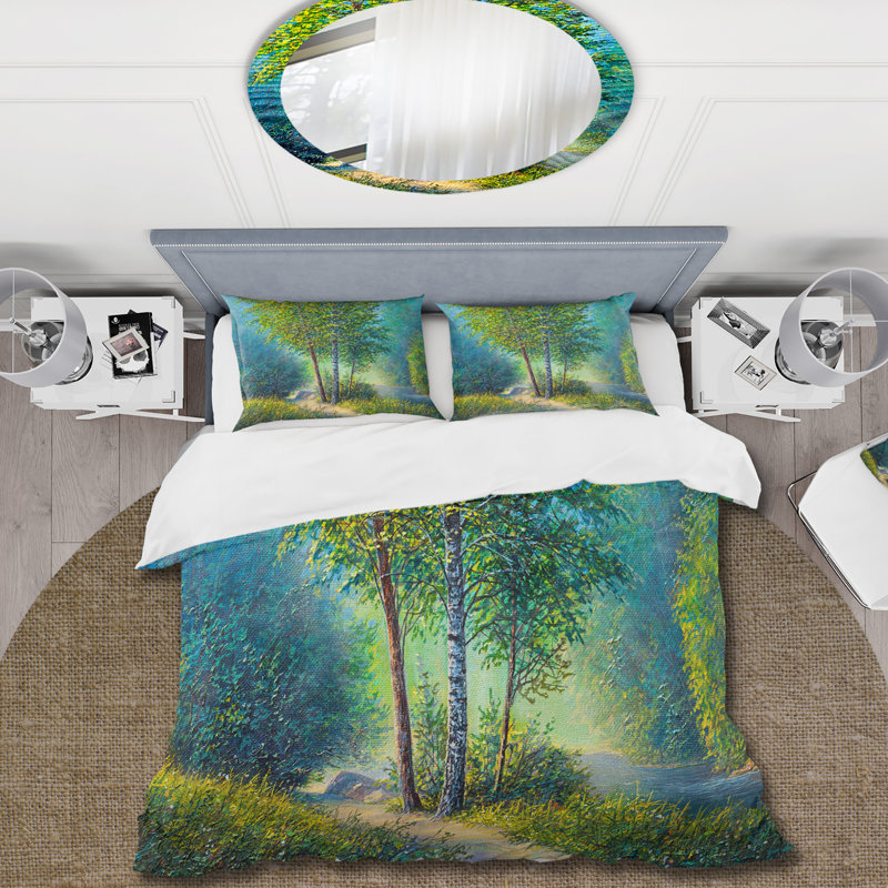 Three Vibrant Trees By The River - Ensemble de housse de couette Lake House - Microfibre de polyester