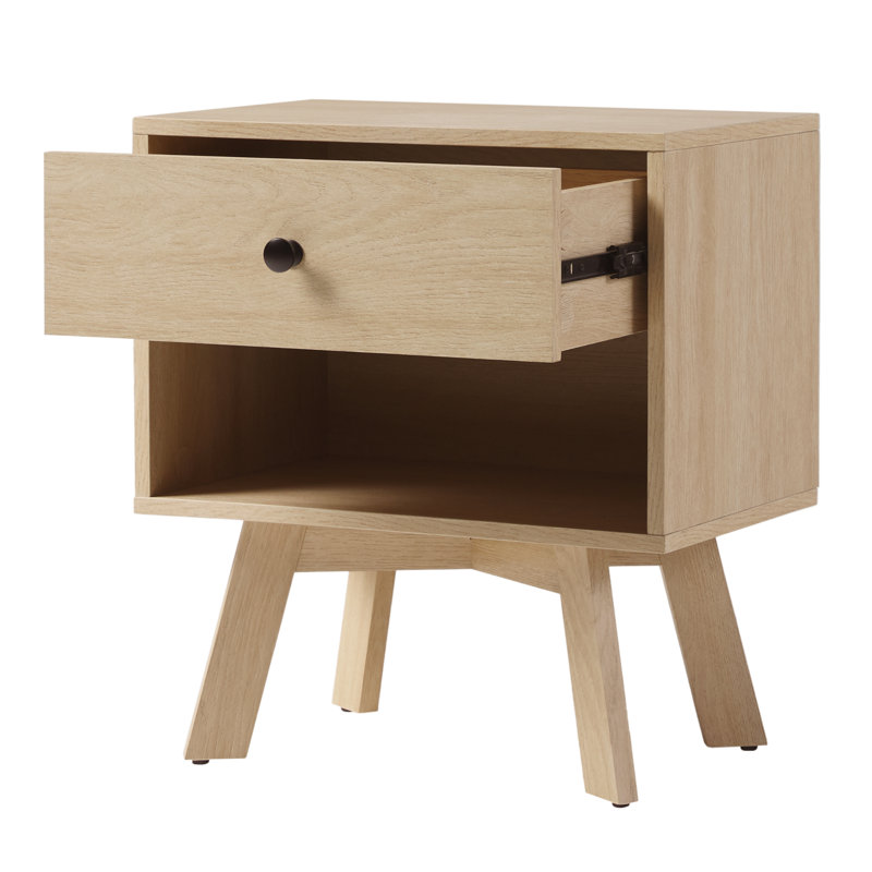 Pattmon 1-Drawer Nightstand with Storage Cubby, Coastal Oak
