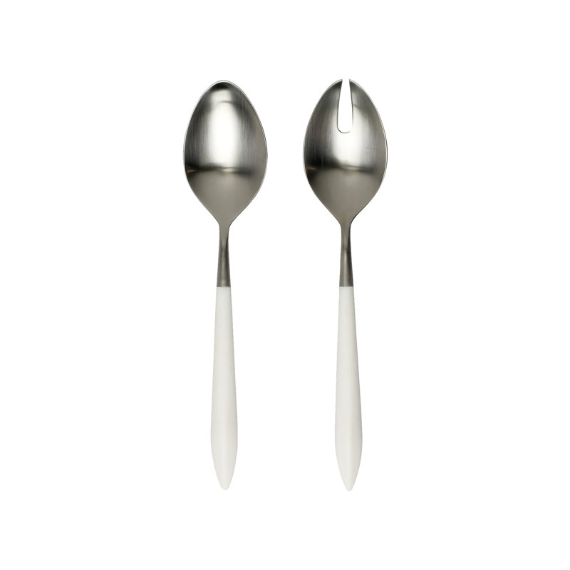 Ares Stainless Steel Salad Servers, White/Brushed Silver