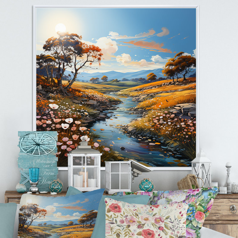 «River Meadow Charm», art liquide I, Cadre flottant blanc, H 30 po x l 30 po x P 1 po