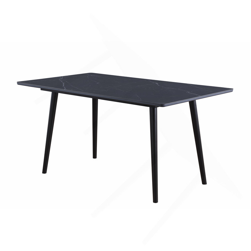 Stone Top Metal Base Dining Table, Black