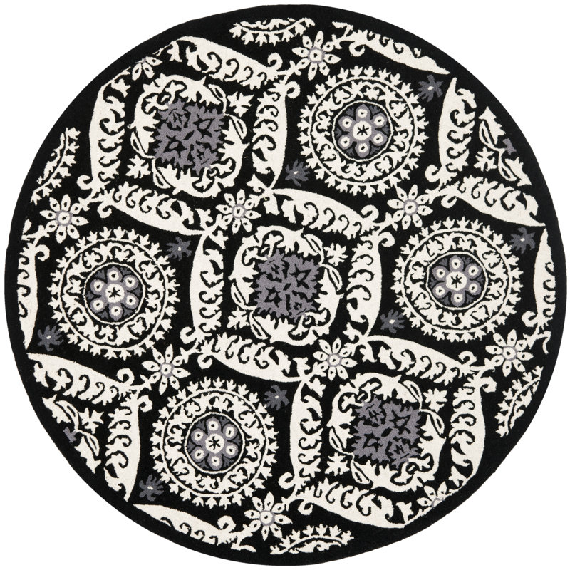 Holmsten Hand Hooked Wool Pile Floral Rug, Round 3'