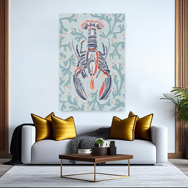 Art mural côtier homard bleu, H 60 po x l 40 po