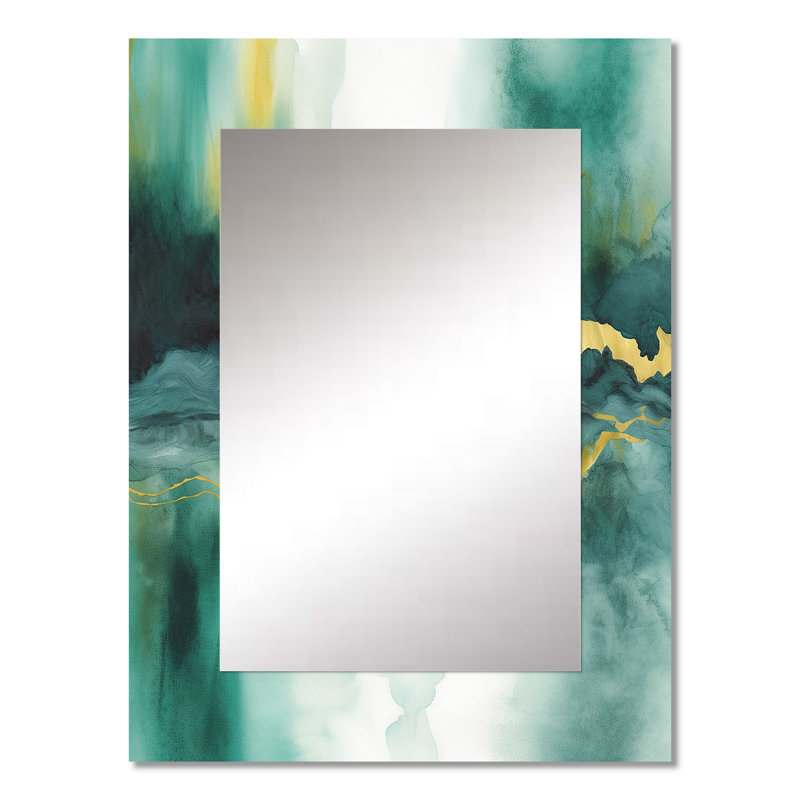 Blue Watercolor Impression with Gold VI - Blue Wall Mirror Decor, 32 po x 24 po