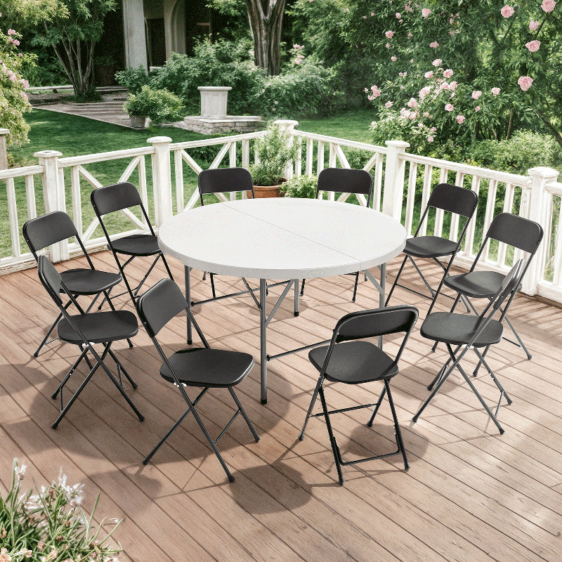 Table 11 pièces pliable en demi-table, L 54 po, Blanc / Gris / Noir