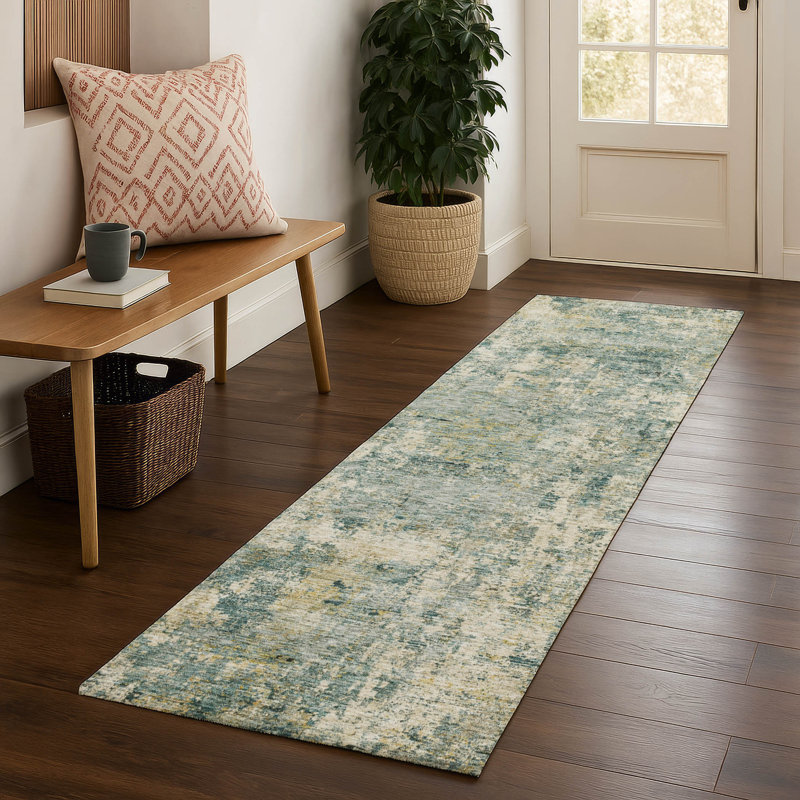 Premium Machine Washable Mayfield AMF2061 Abstract Rug, 2'3" x 7'6" Runner, Aloe