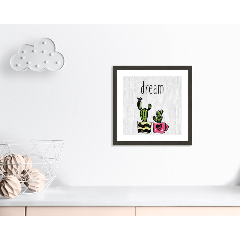 «Cacti A», art encadré, H 22,5 po x l 22,5 po x P 0,6 po, Cadre plat à grain de bois noir