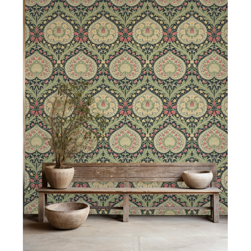 Rouleau de damas pelez et collez William Morris Eden, Bleu / vert / beige