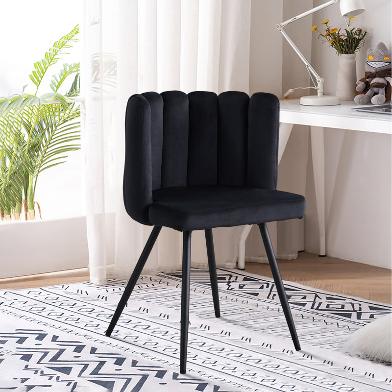 1Er Set Dining Chair,Fabric Lounge Chair, Black Velvet