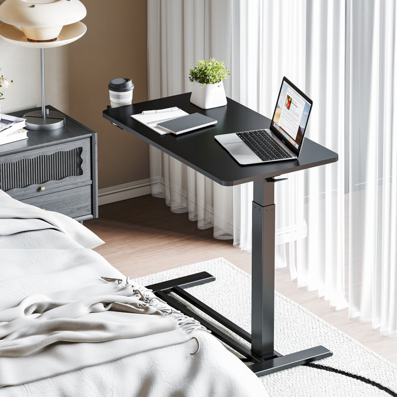 Kristee Adjustable and Movable Overbed Table with Hidden Casters, Black, 40.5" H x 31.5" W x 17.7" D