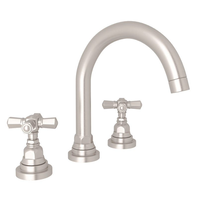 San Giovanni Widespread Lavatory Faucet With C-Spout, Satin Nickel, Cross Handle