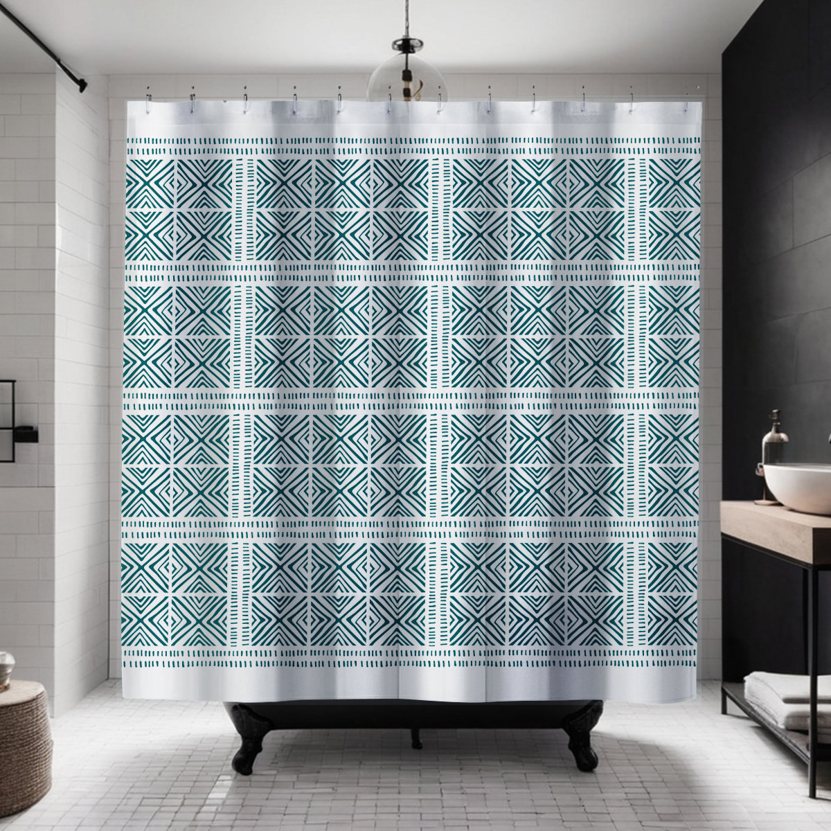 Thora Tribal Shower Curtain, ThoraTribal Emerald