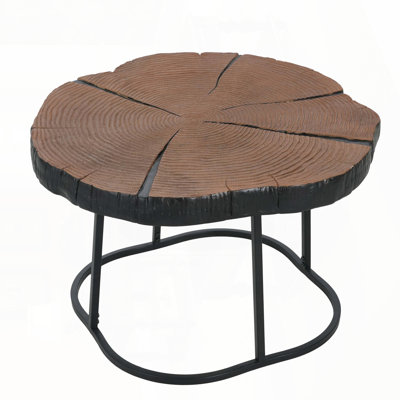 Irregular Coffee Table with MgO Top and Wood & Black Metal Base – 27"