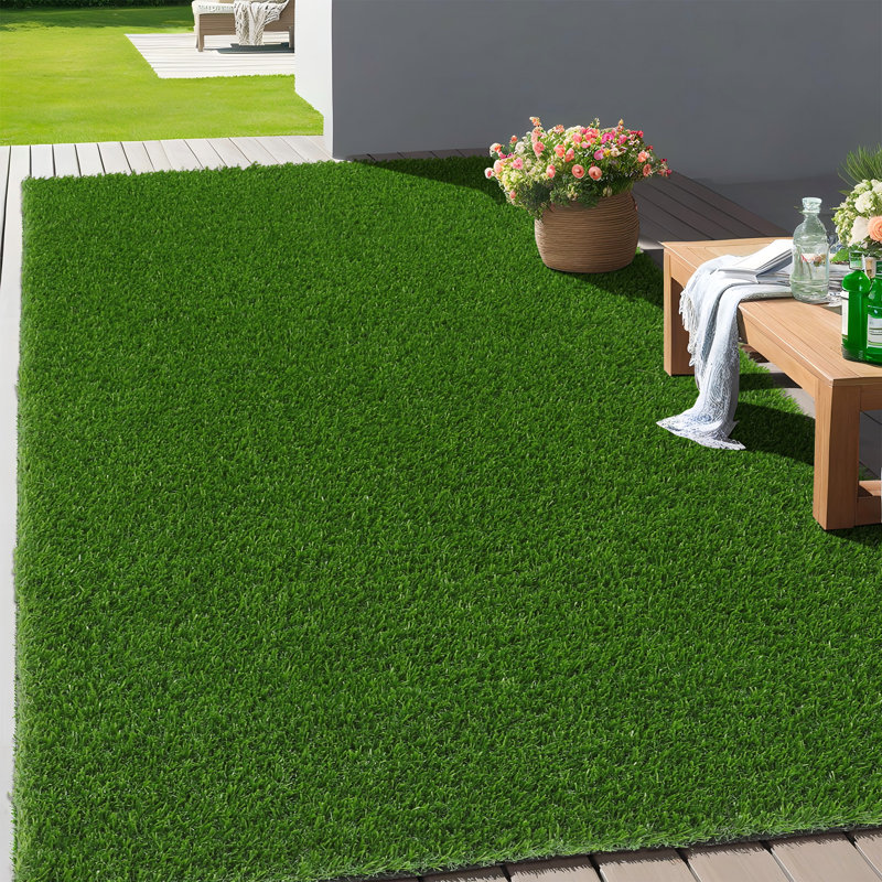 Green 3' x 5' Synthetic Grass Turf Rug with Rubber Backing