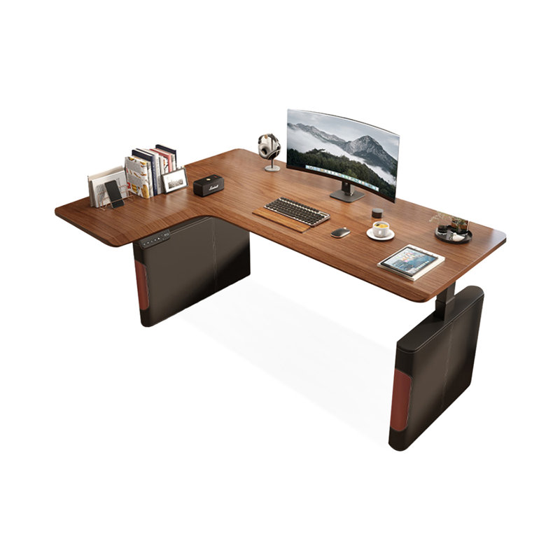 Bureau debout électrique en L à hauteur ajustable, bureau d'ordinateur d'angle pour bureau à domicile moderne avec plateau en grain de bois