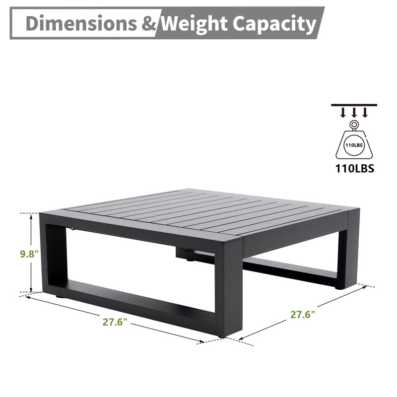 Petite table basse d'extérieur carrée en aluminium