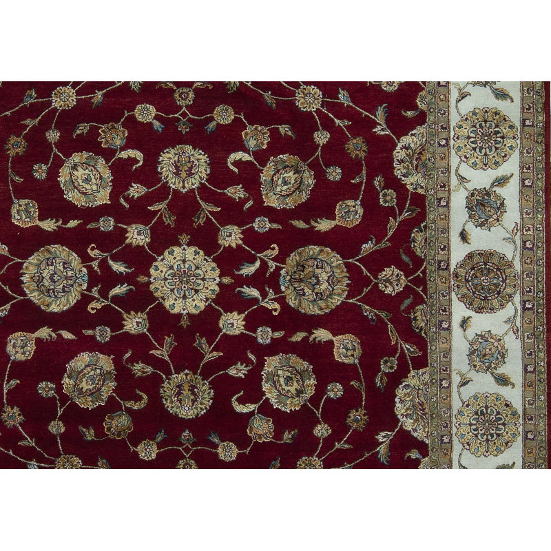 Tapis rouge et ivoire noué à la main de haute qualité