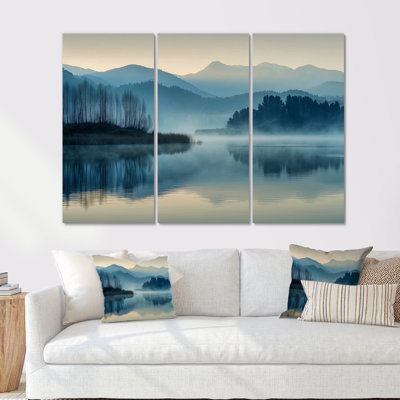 Blue Serene Lake At Dawn With First Light  - Lake Wall Art Set