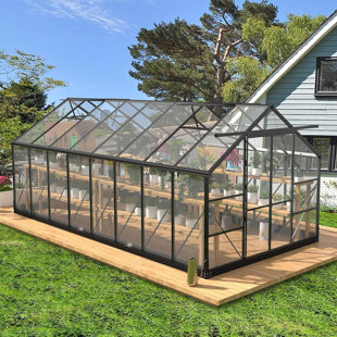Serres pour l'extérieur, serres en polycarbonate avec évent de toit réglable, coupe-vent, serres à cadre en aluminium pour l'extérieur avec portes coulissantes, jardin
