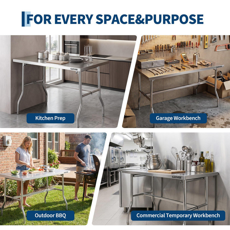 Table de travail pliable en acier inoxydable 48 po x 24 po - Station de préparation portable pour la cuisine, la cuisine extérieure, le camping et le garage