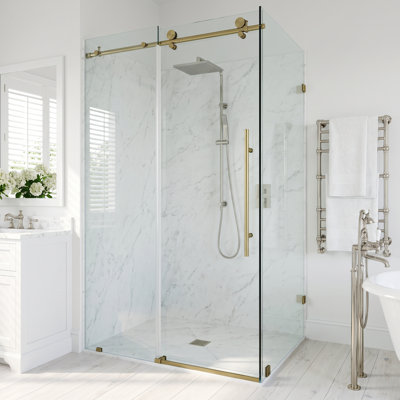 Cabine de douche coulissante sans cadre avec verre transparent 3/8 po de l 46 po x P 34 po x H 76 po Elan