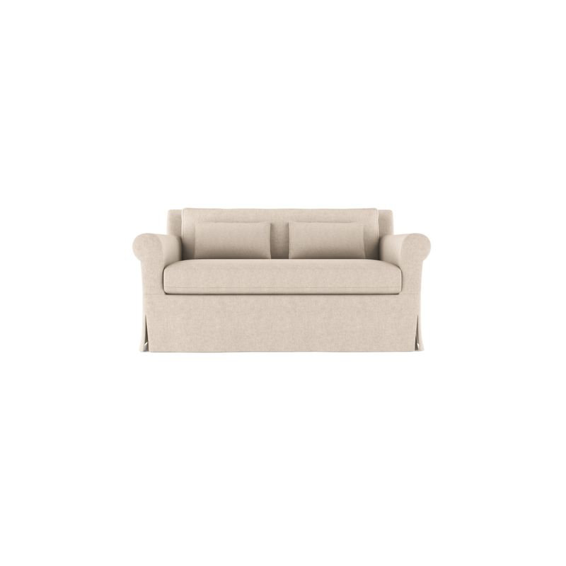 Ludlow Rolled-Arm Skirted Loveseat, Weathered, 34" H x 60" W x 42" D, Box Weave Linen Silver Streak